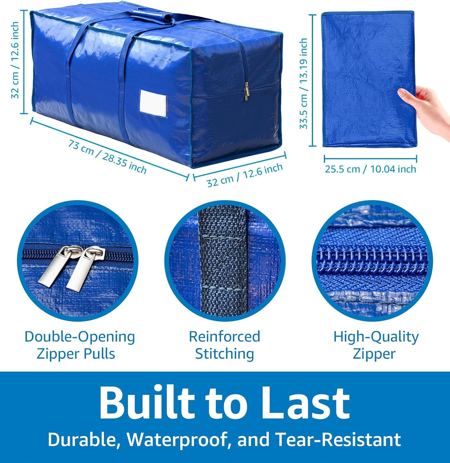 6 Pack Large Moving Bags Heavy Duty – Reusable Storage Bags with Zippers & Handles | Extra-Large Packing Bags for Moving Boxes, Clothes, Bedding, Holiday Décor & Home Storage - Image 6