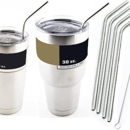 4 Bend Stainless Steel Straws Extra LONG fits 30 oz & 20 oz Yeti Tumbler Rambler Cups - CocoStraw Brand Drinking Straw (4 Bend Straws)