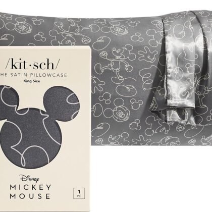 Kitsch x Disney Mickey Mouse Satin Pillowcase with Zipper for Hair, Skin & Quality Sleep, Softer Than Silk Pillow Cases, Wrinkle-Free, Smooth and Cooling Satin Pillowcase with Zipper – King Size 19x36