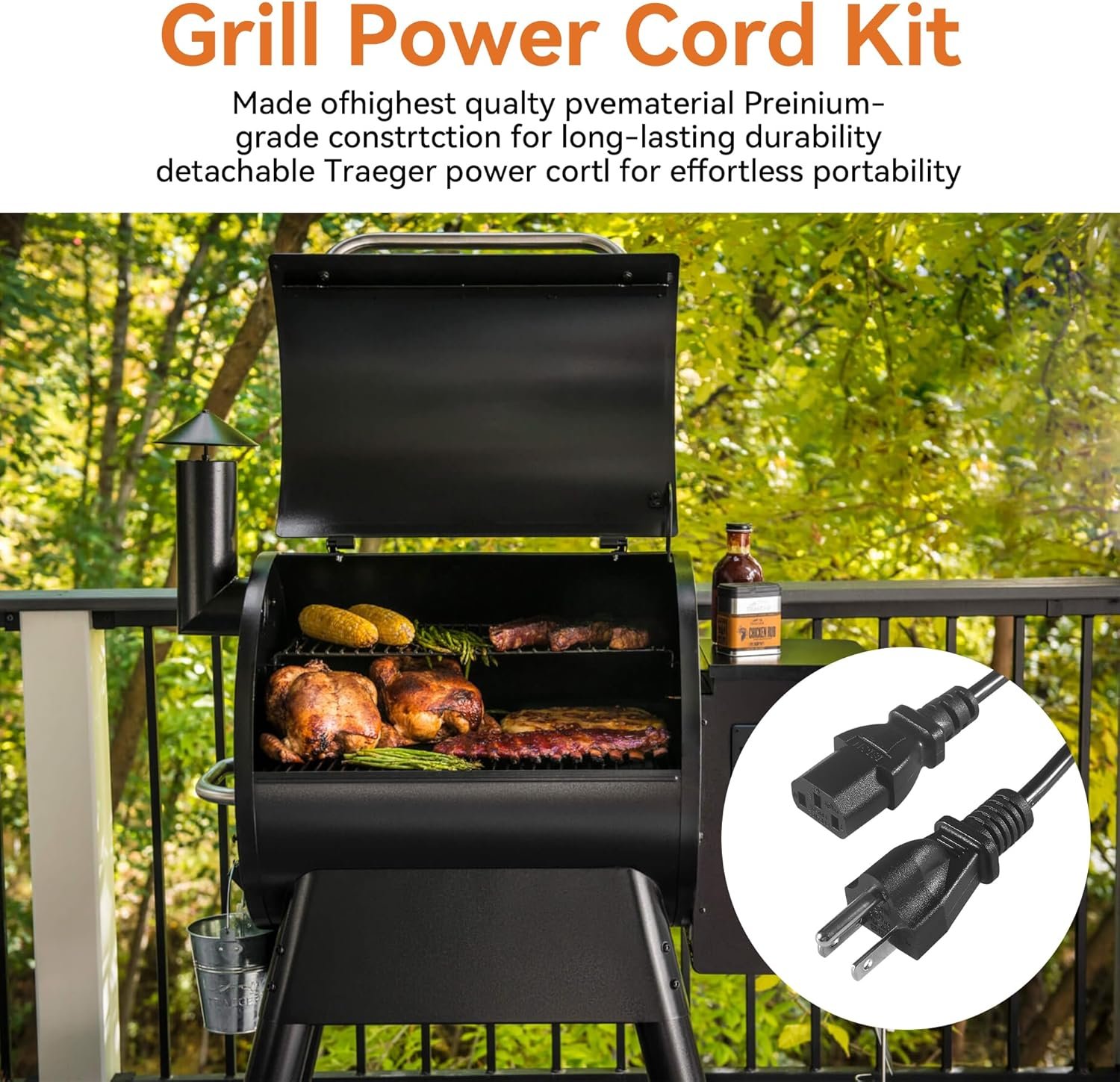 10ft 3-Prong AC Power Cord for Pellet Grills - Compatible with Traeger Ironwood 650/885, Pro 575/780, Timberline 1300/850 (Gen 2 only) - Pellet Smoker Grill Power Cord Kit - Image 6