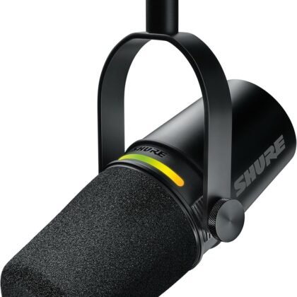 Shure MV7+ Podcast Dynamic Microphone – OBS Certified, Enhanced Audio, LED Panel, USB-C & XLR Outputs, Auto Level Mode, Digital Pop Filter, Reverb Effects – For Podcasting, Streaming, Recording, Black