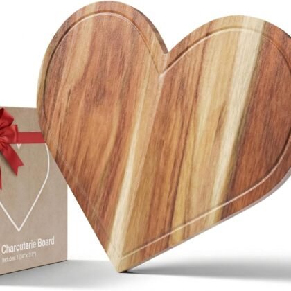 Heart Charcuterie Board 16 x 13.2 Inches – Acacia Wood Cutting Board, Heart Shaped Serving Tray, Plate & Platter, Wooden Valentine’s Day Gift, Love Decor Decorations Dish