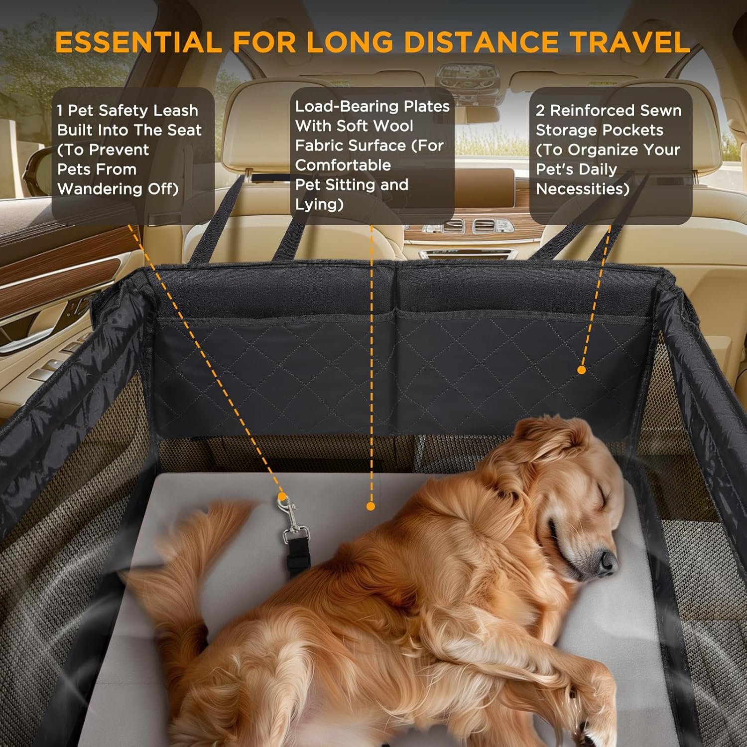 Back Seat Extender for Dogs,Hard Bottom Dog Car Seat Cover for Back Seat Holds 400lbs,Waterproof Anti-Scratch PU Leather Backseat Extender for Dogs,Dog Hammock for Car SUV Truck - Image 5