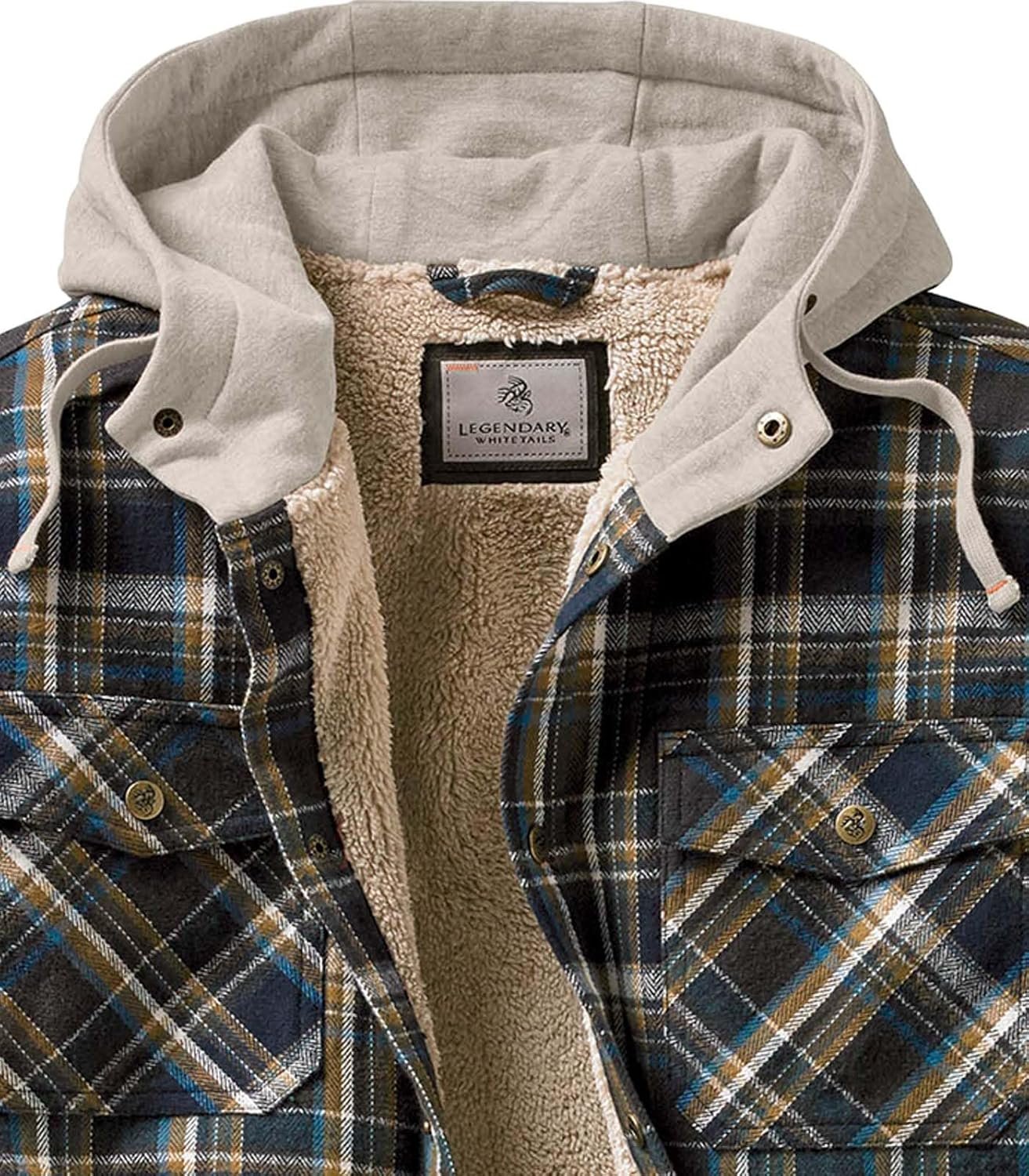 Legendary Whitetails Men's Hooded Shirt Jacket Plaid Flannel Berber Lined Polyfill Insulated - Image 4