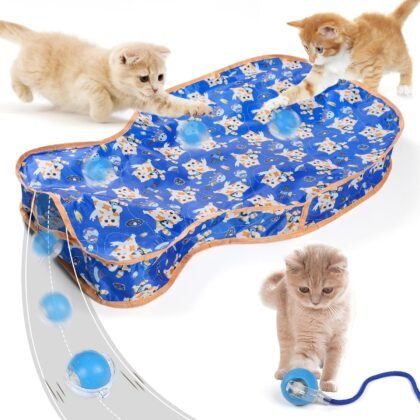 Paw Legend Interactive Cat Toy for Indoor Cats, Hide and Seek Cat Toy, Cat Play Mat, Automatic Motion Activated Cat Enrichment Toys, Electric Self-Moving Ball, Fast Rolling Ball in Pouch