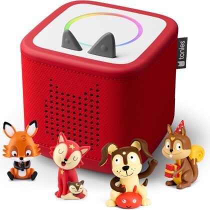Toniebox 2 Audio Player Favorite Songs Bundle for Kids 1+ with Playtime Puppy, Bedtime Songs, Counting Songs, and Celebration Songs - Sunset Red
