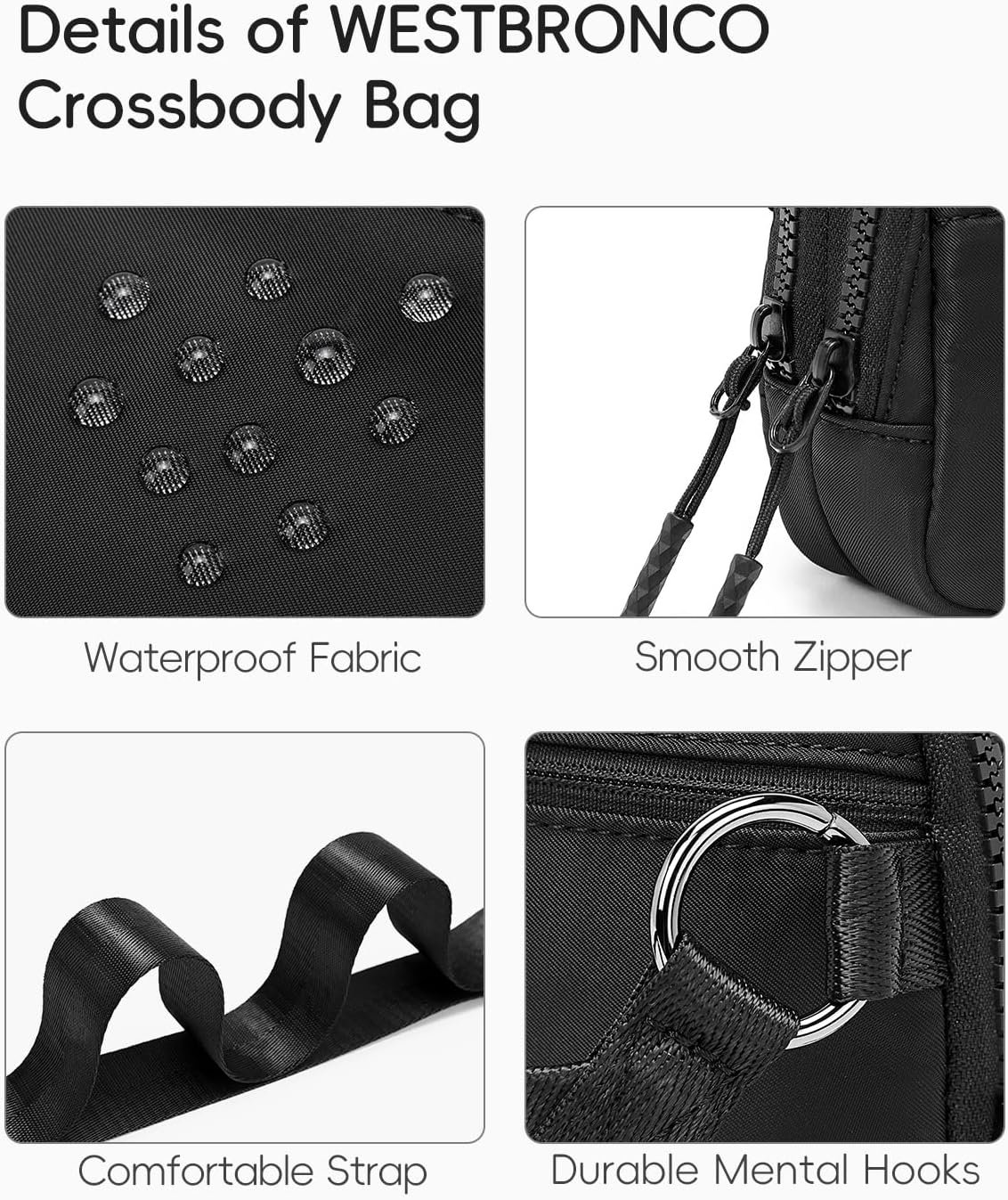 WESTBRONCO Small Crossbody Bags for Women Nylon with Adjustable Strap, Zipper Crossbody Purse, 1L Shoulder Bag for Travel - Image 5