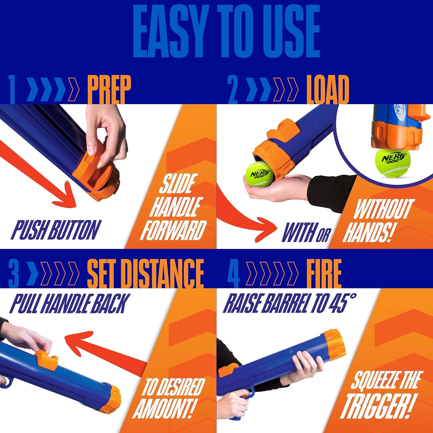 Nerf Dog Tennis Ball Blaster Dog Toy Blue/Orange, 16 Inch Compact Blaster with 1 Ball - Image 6