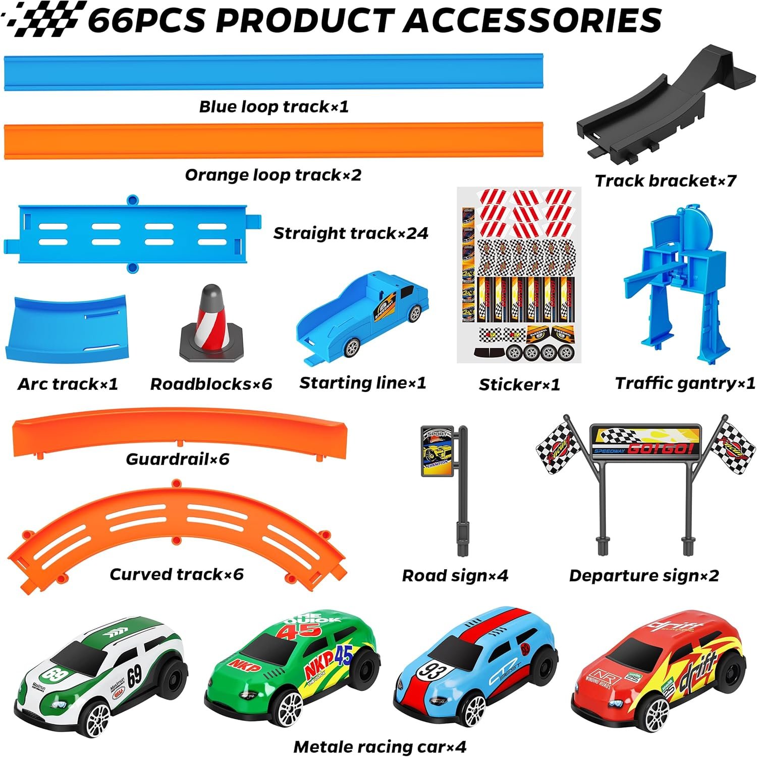 Slot Car Race Track Sets with 360° Thrill Loops & 4 High-Speed Cars, 64 Pcs Large Flexible Racing Track for Kids Ages 3-5 4-8 8-12, Race Car Toys Gift for Boys Girls Birthday Christmas - Image 4