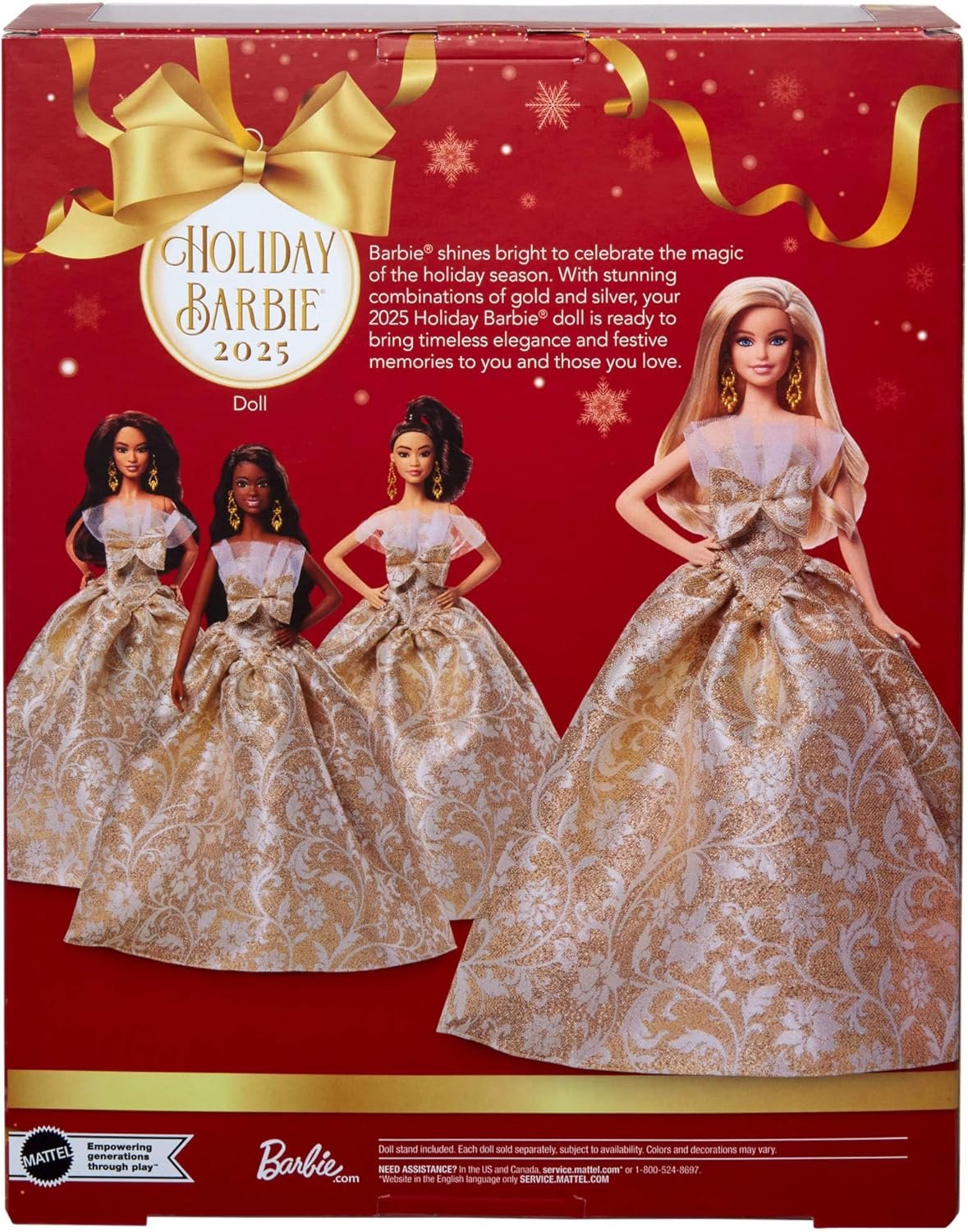 Barbie Signature 2025 Holiday Blonde Fashion Doll Wearing Silver & Gold Gown, Seasonal Collector in Displayable Packaging & Stand - Image 6