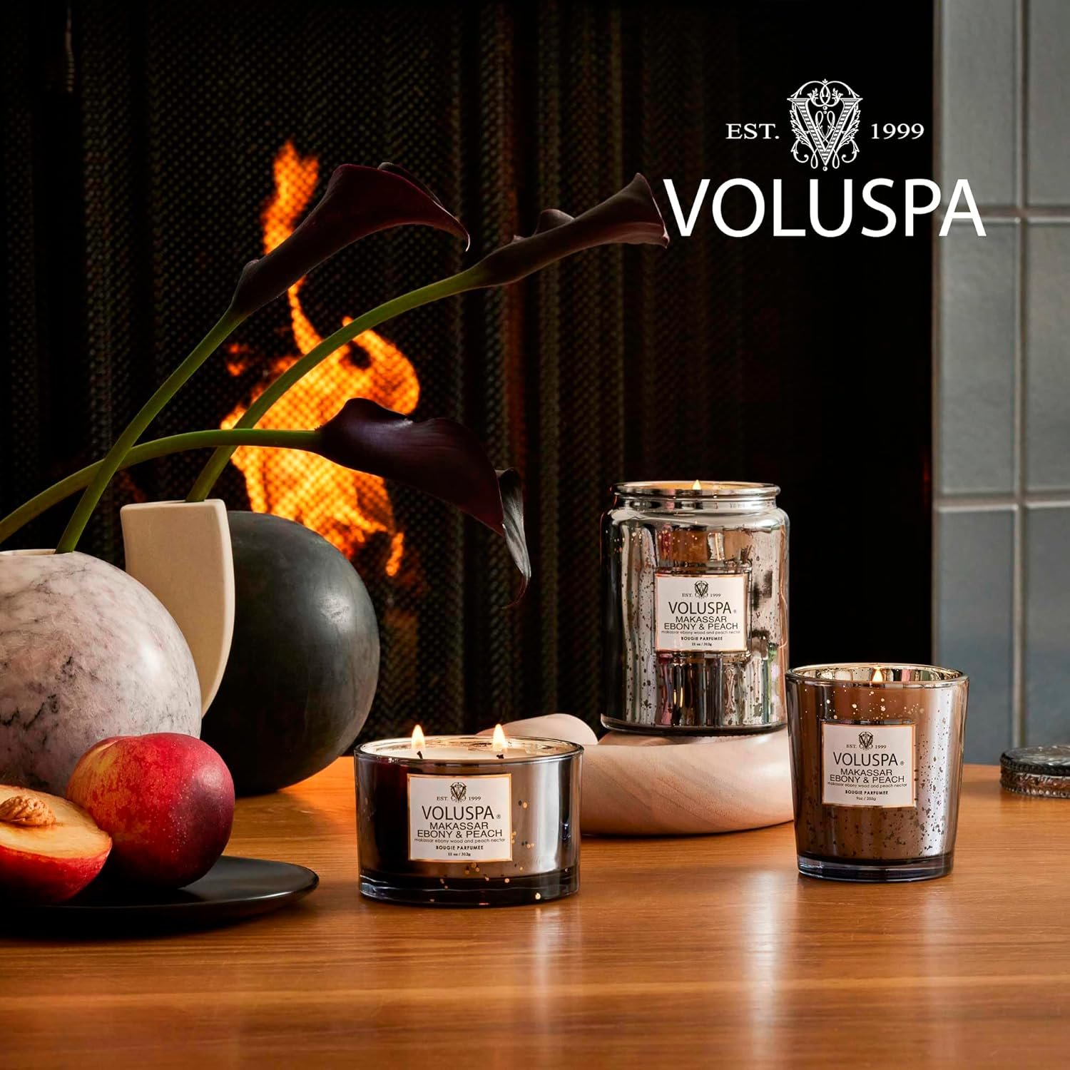Voluspa Makassar Ebony and Peach Candle, 9 oz, Coconut Wax Blend, Scented Candles for Home, 60 Hour Burn Time, Candle Jars - Image 6