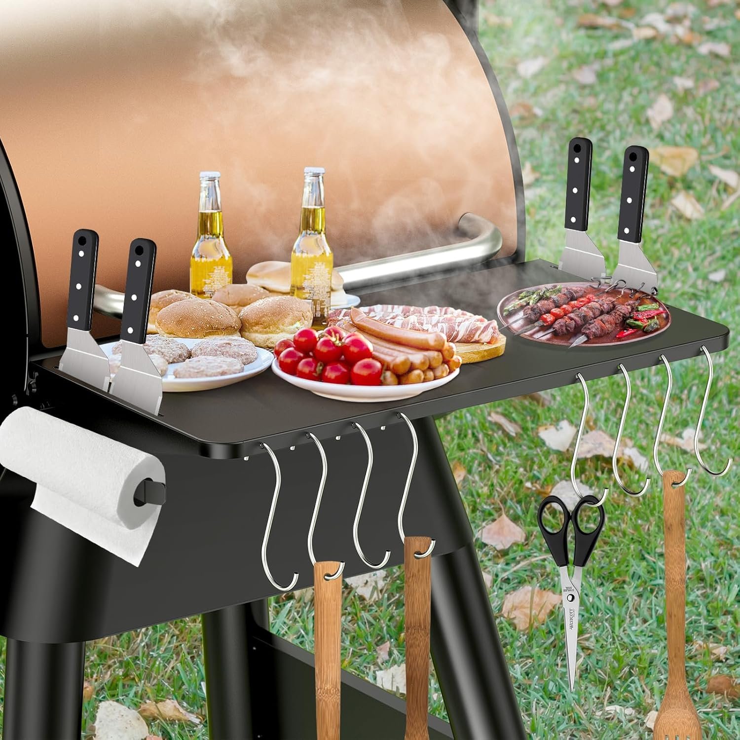 Folding Shelf for Traeger Pellet Grills, BAC362 Pellet Front Shelf with Hooks and Paper Towel Holder for Traeger Pro 22, Pro 575, Eastwood 22, Ironwood 650 and Century 22 Series Pellet Grill - Image 6