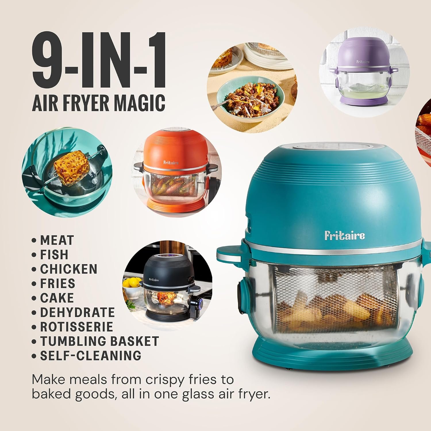 Non Toxic Air Fryer™ - Glass AirFryer 5 Quart w/ 360 Visibility, Self-Cleaning, 400F Vortex Air Fryer for Even Cooking, BPA-Free Teflon Free, 9-in-1 Functions, Rotisserie, Roast, Bake, Mauve Rose - Image 2