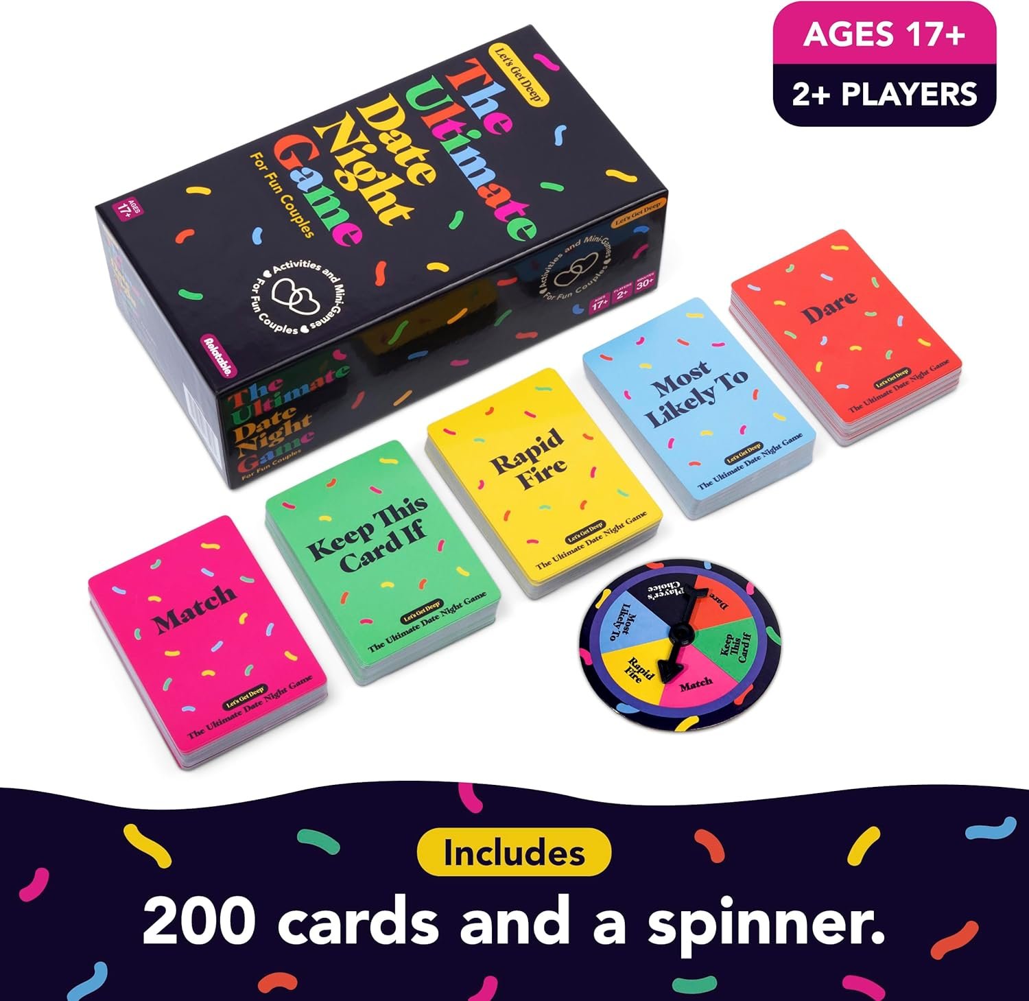 The Ultimate Date Night Game by Relatable, Great for Couples Games and Stay at Home Date Night Ideas, From The Makers of Let's Get Deep Relationship Card Game, Includes 200 Cards & Spinner - Image 4