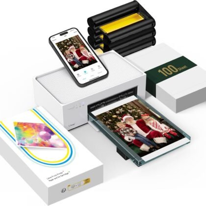 Liene M100 4x6'' Photo Printer, Phone Printer 100 Sheets & 3 Cartridges, Full-Color Photo, Portable Instant Photo Printer for iPhone Android, Thermal Dye Sublimation, Wi-Fi Picture Printer 100 Papers
