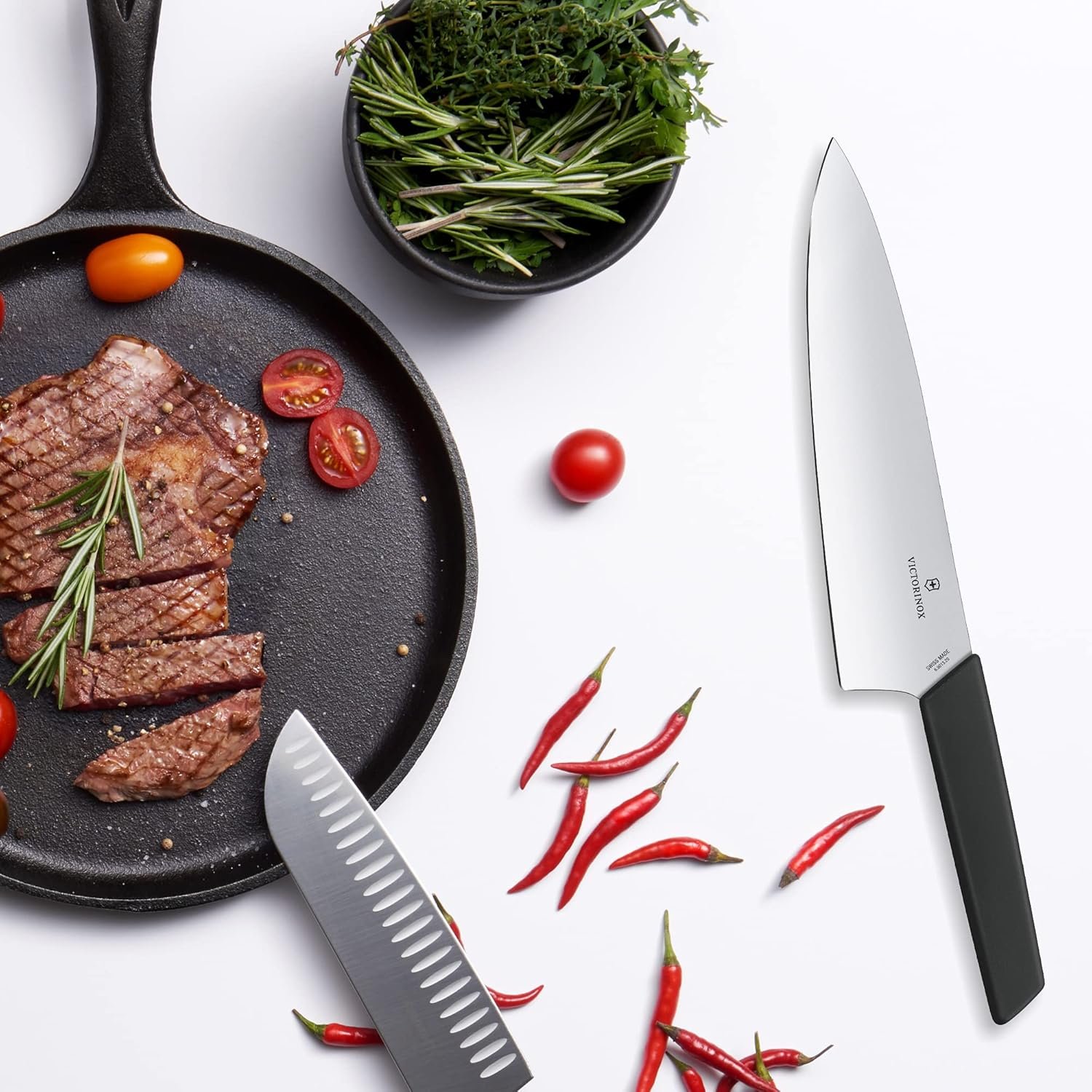 Victorinox Swiss Modern Chef's Knife - Kitchen Knife for Cutting Meat, Fruit & Vegetables - Premium Kitchen Accessories - Black Handle, 8" - Image 5