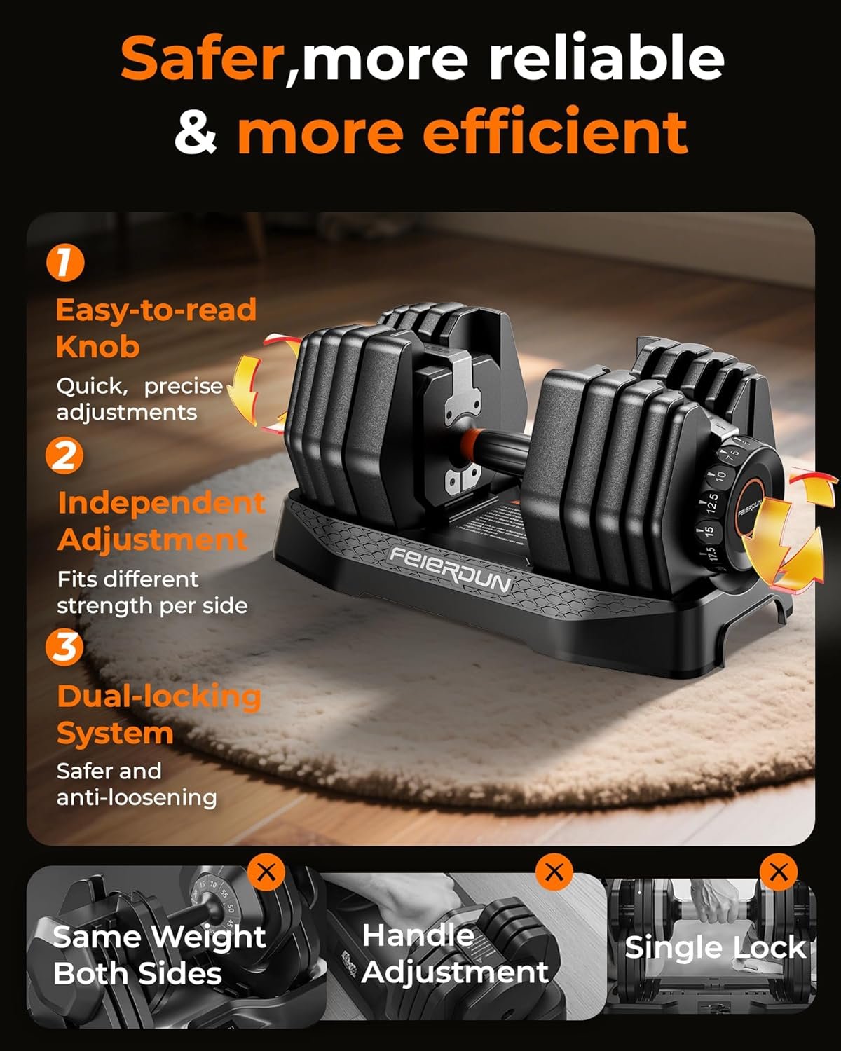 FEIERDUN 15-in-1 Adjustable Dumbbell Set, 105lb/52.5lb Weight Set Dumbbells with Storage Box, Quick Adjust Free Weight with Non-slip Handles Dumbbells for Home Gym Exercise Strength Training - Image 9