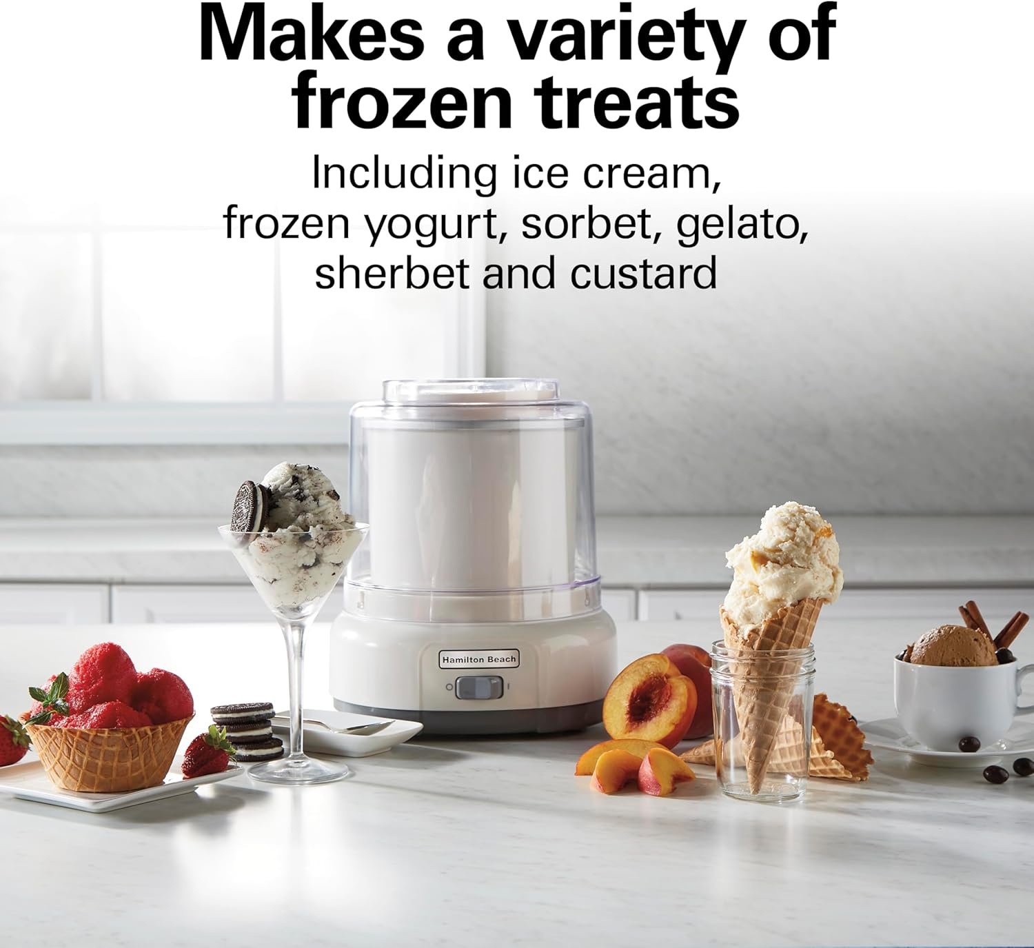 Hamilton Beach Electric Automatic Ice Cream Maker, Frozen Yogurt, Sorbet, Custard, 1.5 quart, White (68880) - Image 4
