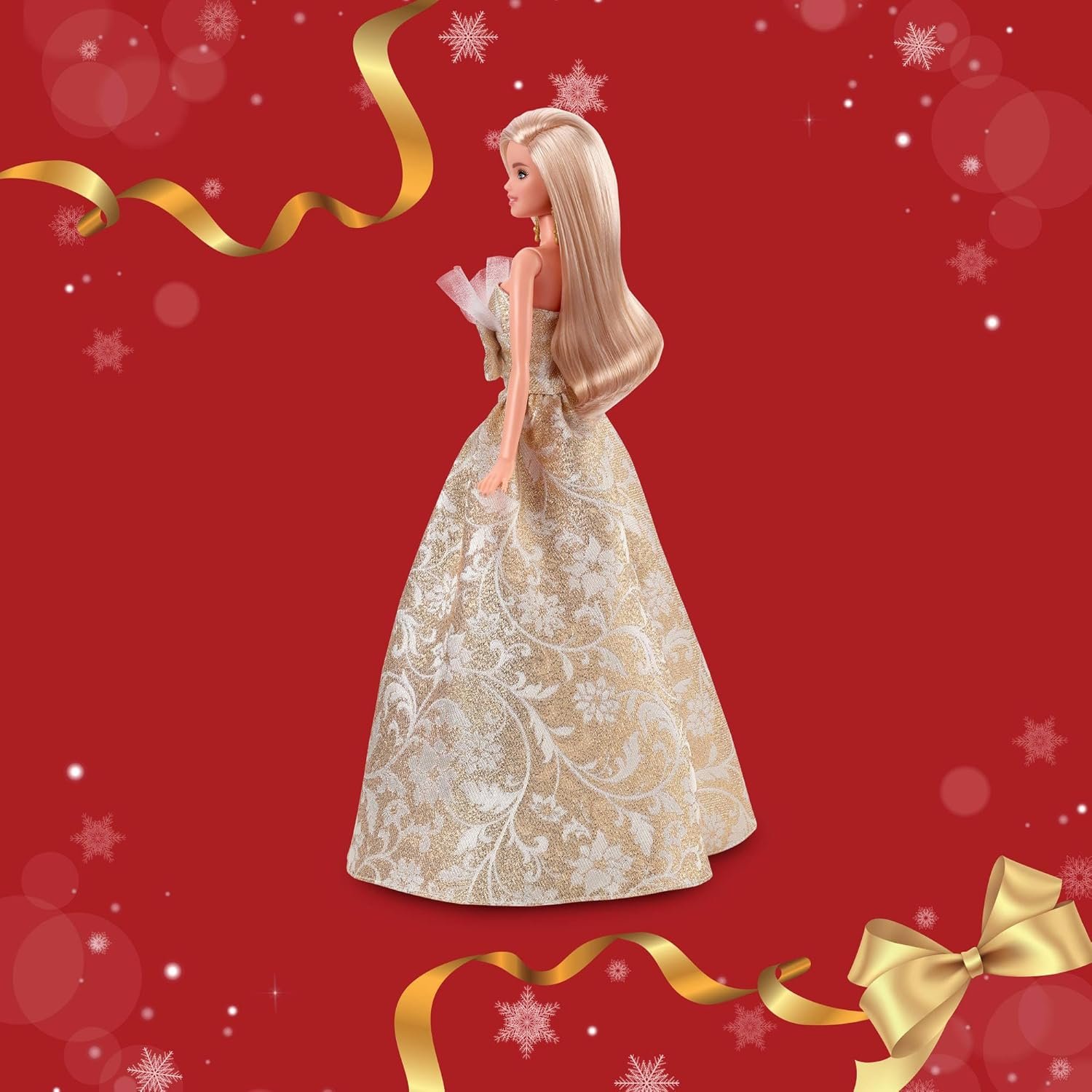 Barbie Signature 2025 Holiday Blonde Fashion Doll Wearing Silver & Gold Gown, Seasonal Collector in Displayable Packaging & Stand - Image 10