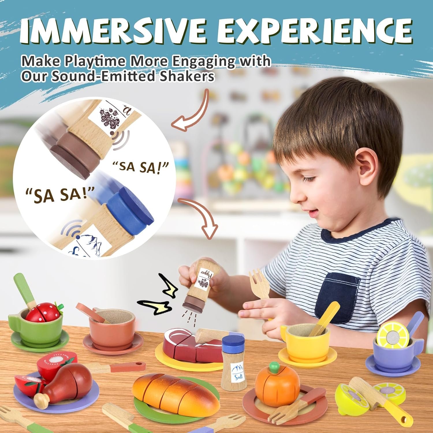 Wooden Play Dishes and Plates for Kids Kitchen Set Accessories for Toddlers 1-3 Cooking Toys Tea Cups for Kids Kitchen Birthday Gift for 3 4 5 Year Old Boys Girls - Image 4