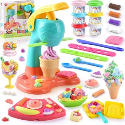 PLAY Clay Dough Set with Ice Cream Maker Machine/Noodle Maker/Banana Split Ice Cream Mold Kitchen Creations Arts Crafts Play Food Toys Tools Kit for Boys Girls Kids Toddlers Ages 3+