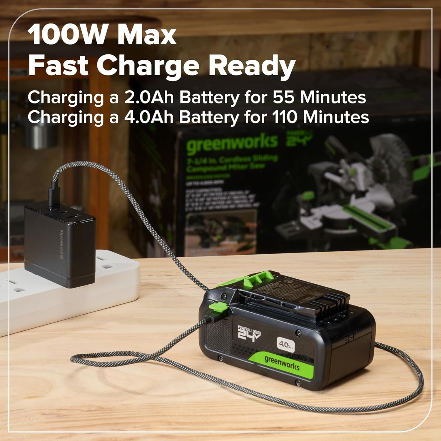 GREENWORKS 24V (4-TOOL) Combo (1/2” Drill + 1/4” Impact Driver + 6.5” Circular Saw + 200Lm Flashlight), 4.0Ah + 2.0Ah Batteries (24,000mAh Power Bank), (2) Braided Cables, 65W Rapid Charger - Image 25