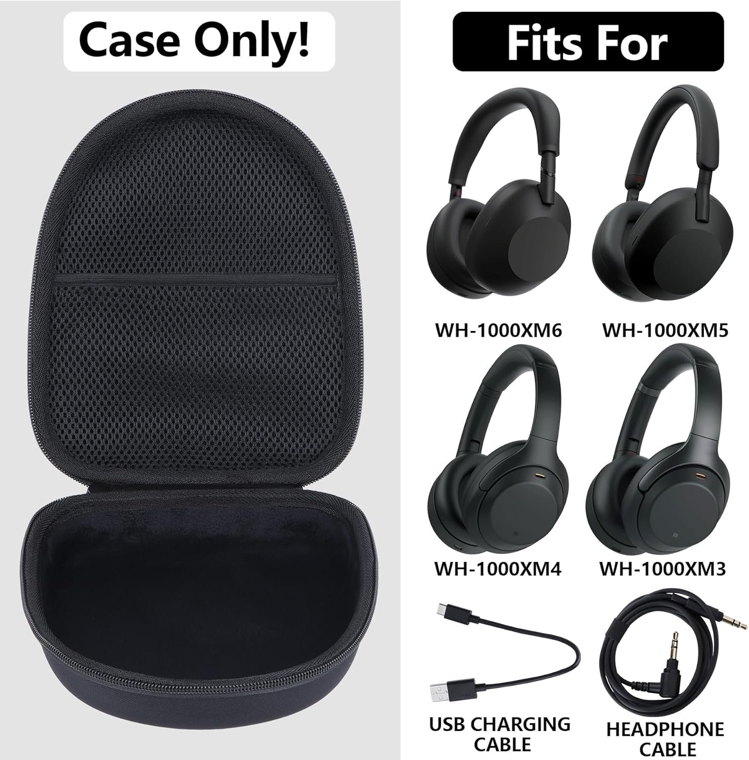 Hard Case Replacement for Sony WH-1000XM6, WH-1000XM5, WH-1000XM4, WH-1000XM3 Noise Canceling Headphones, Portable Travel Headphone Cases (Black Case) - Image 3