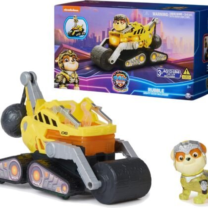 Paw Patrol: The Mighty Movie, Construction Toy Truck with Rubble Mighty Pups Action Figure, Lights and Sounds, Kids Toys for Boys & Girls 3+