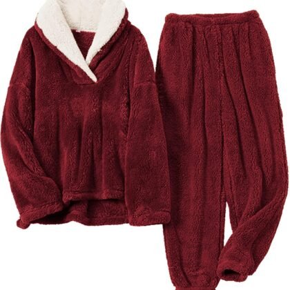 Tanming Womens Fluffy Pajamas Set Fleece Pullover Pants Plush Loungewear Sleepwear