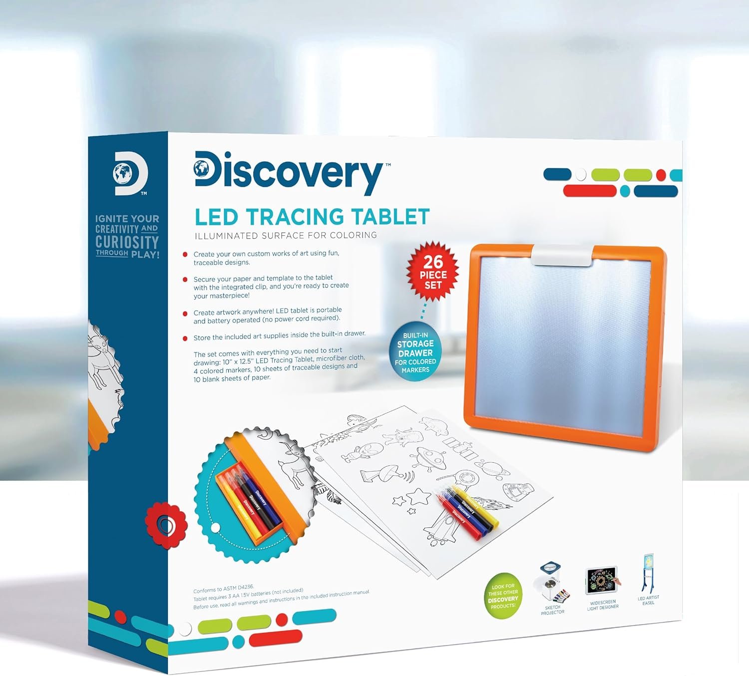 Discovery LED Tracing Tablet, 26-Piece Set with Washable Markers, Tracing & Template Sheets, Battery Powered Doodle Activity Lightboard, Kids Drawing & Sketching Portable Travel Art Set, Toy Gift - Image 8