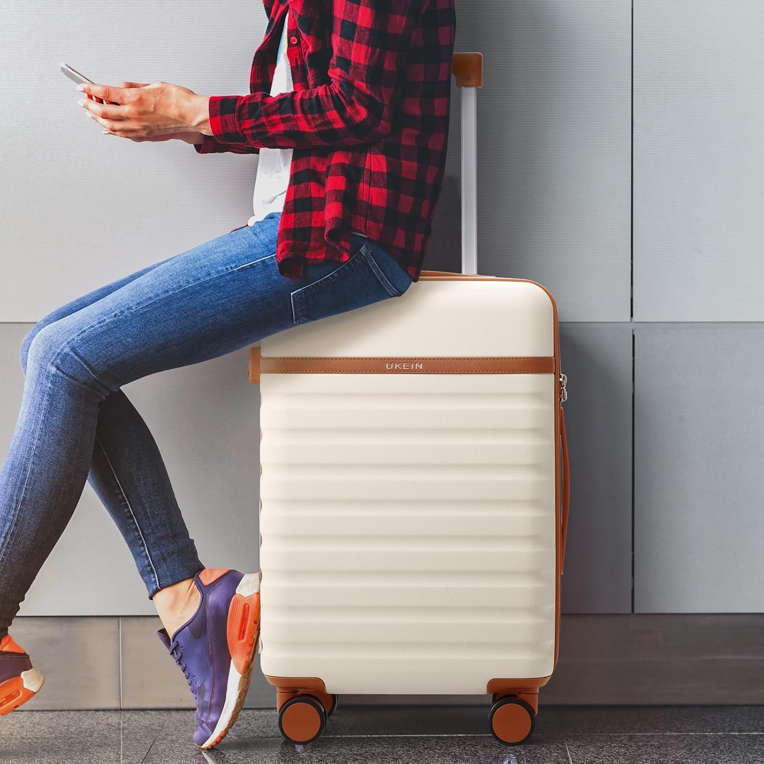 UKEIN Luggage Sets 3 Piece, Carry On Luggage 20In With Spinner Wheels,PC Hardside Suitcase Set with TSA Lock,Durable Carry On Suitcase With Travel Backpack for Men (Beige, 3 piece set (20inch)) - Image 8