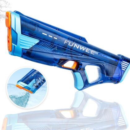 Funwee Electric Water Gun for Adults Kids, Powerful Automatic Squirt Gun, High Powered Shooting 100+ Times, Long Range, Auto Water Blaster, Outdoor Pool Water Toy Game(Transparent Blue)