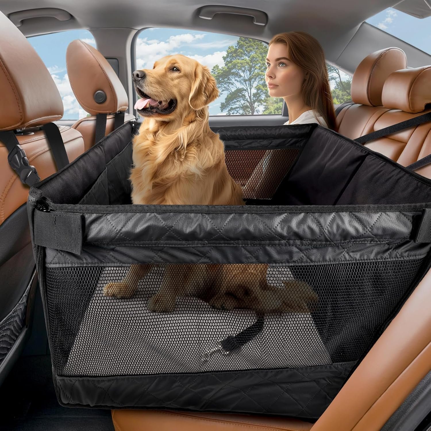 Back Seat Extender for Dogs,Hard Bottom Dog Car Seat Cover for Back Seat Holds 400lbs,Waterproof Anti-Scratch PU Leather Backseat Extender for Dogs,Dog Hammock for Car SUV Truck