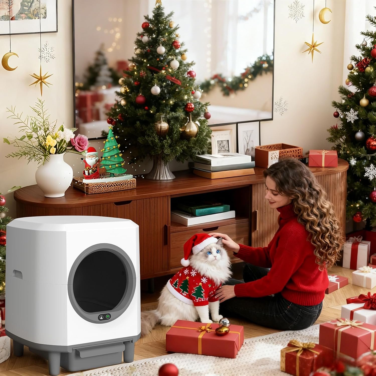 Self Cleaning Litter Box for Multiple Cats,90L Automatic Cat Litter Box Self Cleaning App-Controlled,Dual Safety Protection,1 Rolls Garbage Bags,White - Image 9