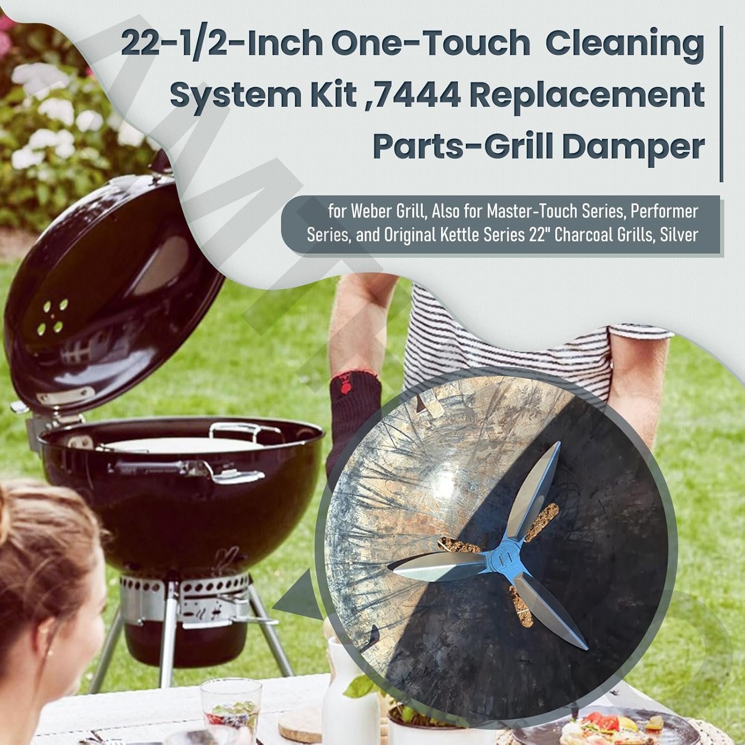 22-1/2-Inch One-Touch Cleaning System Kit, 7444 Replacement Parts-Grill Damper for Weber Grill, Also for Master-Touch Series, Performer Series, and Original Kettle Series 22" Charcoal Grills, Silver - Image 5