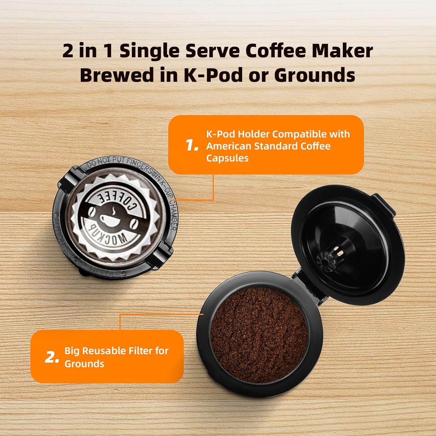 Mini Single Serve Coffee Maker for K Cup and Ground Coffee, Fast Brew One Cup Coffee Machine with Descaling Reminder and Water Window, 6 to 12 oz. Brew Sizes, Black - Image 2