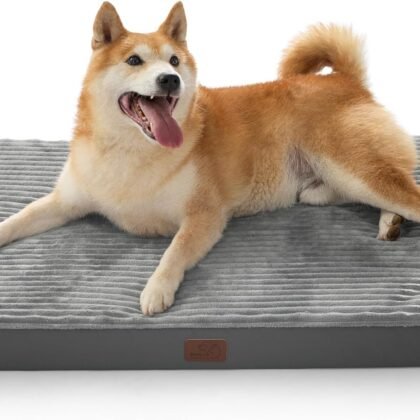Bedsure Dog Beds Large Sized Dog- Orthopedic Pet Beds for Crate with Removable Machine Washable Cover, NOT Waterproof Egg Crate Foam Puppy Mat, Suitable for Pet Up to 50 lbs, 35x22x2.8, NOT Chewproof