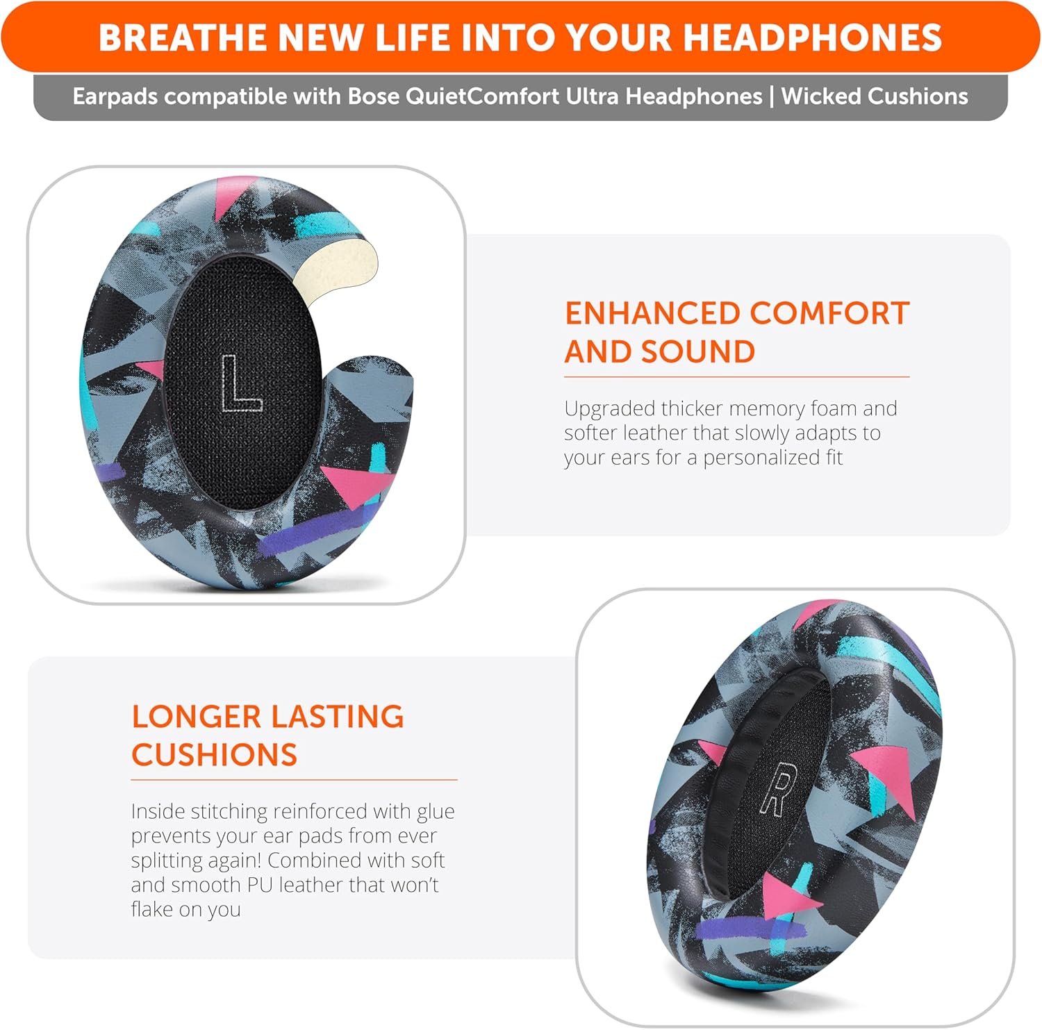 WC PadZ QC Ultra – Upgraded Replacement Earpads Compatible with Bose QuietComfort Ultra Gen 1 & Gen 2 by Wicked Cushions | Enhanced Comfort, Thickness & Durability | 90's Black - Image 4