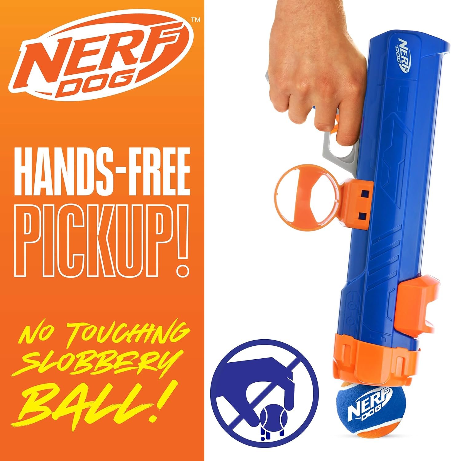 Nerf Dog Tennis Ball Blaster Dog Toy Blue/Orange, 16 Inch Compact Blaster with 1 Ball - Image 5
