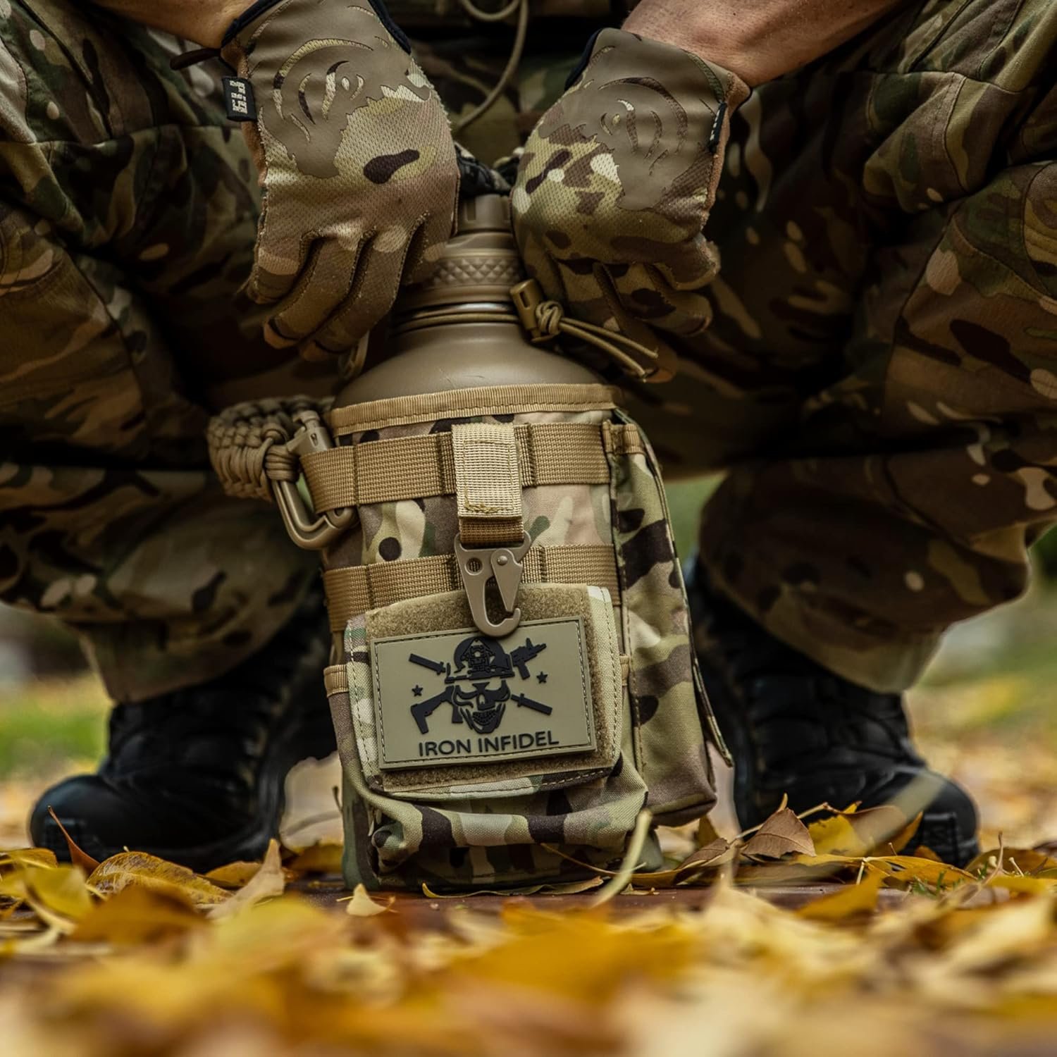 Iron Infidel Battle Bottle - Half Gallon Insulated Water Bottle with Paracord Handle - Large 64 oz Stainless Steel Water Jug & Rugged, Removable Sleeve For Keys, Wallet, Phone (OCP Camo 2 Liter) - Image 7