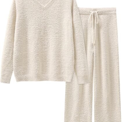 ANRABESS Lounge Sets for Women Fuzzy Fleece Pajama Sets 2 Piece Outfits Cozy Sweater Matching Set 2025 Fall Winter Loungewear