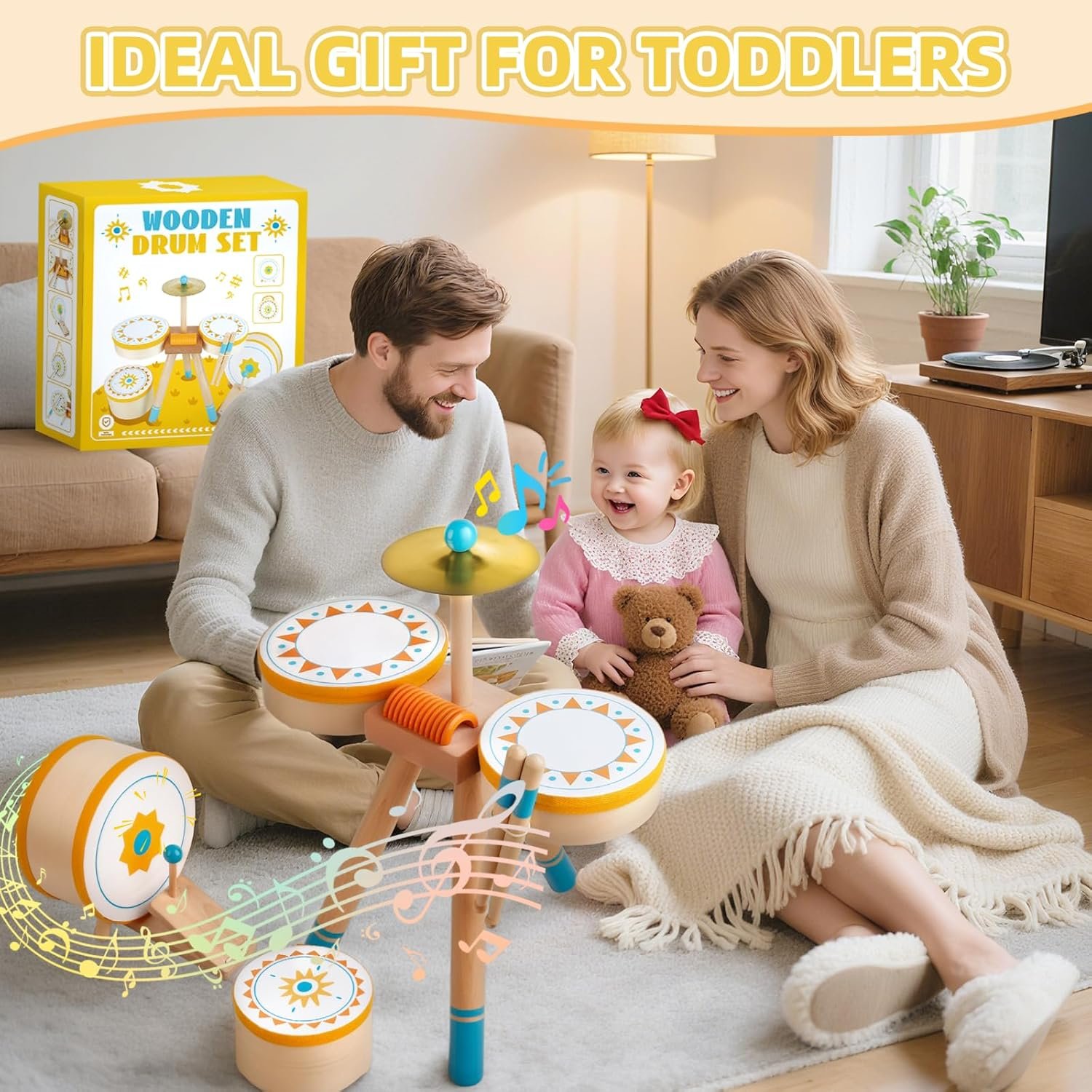 Toddlers Drum Set Toy for 1 2 3 Years Old ,Kids Wooden Jazz Drum for Toddlers Montessori Musical Instruments for Boy Girl, Percussion Set Baby Musical Toys, Birthday Gift for 1 2 3+ Kids Baby - Image 7