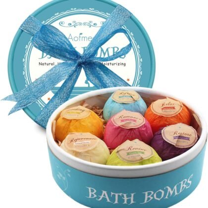 Aofmee Bath Bombs, 7pcs Bubble Bath Bombs for Women, Natural Handmade Fizzies Gift Set, Spa Organic Bathbombs for Kids, Essential Oil Personal Care Bath Gift for Birthday Mothers Day Christmas