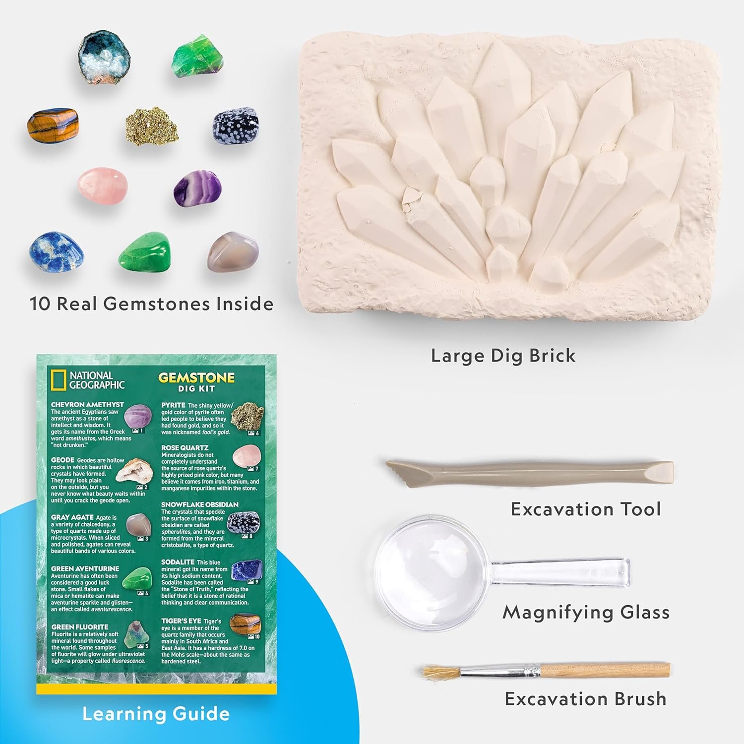 National Geographic Gemstone Dig Kit – Dig Up 10 Real Gemstones and Crystals, Science Kit for Kids, Gem Digging Kit, Gift for Girls and Boys, Mining Kit, Rock Collection - Image 5