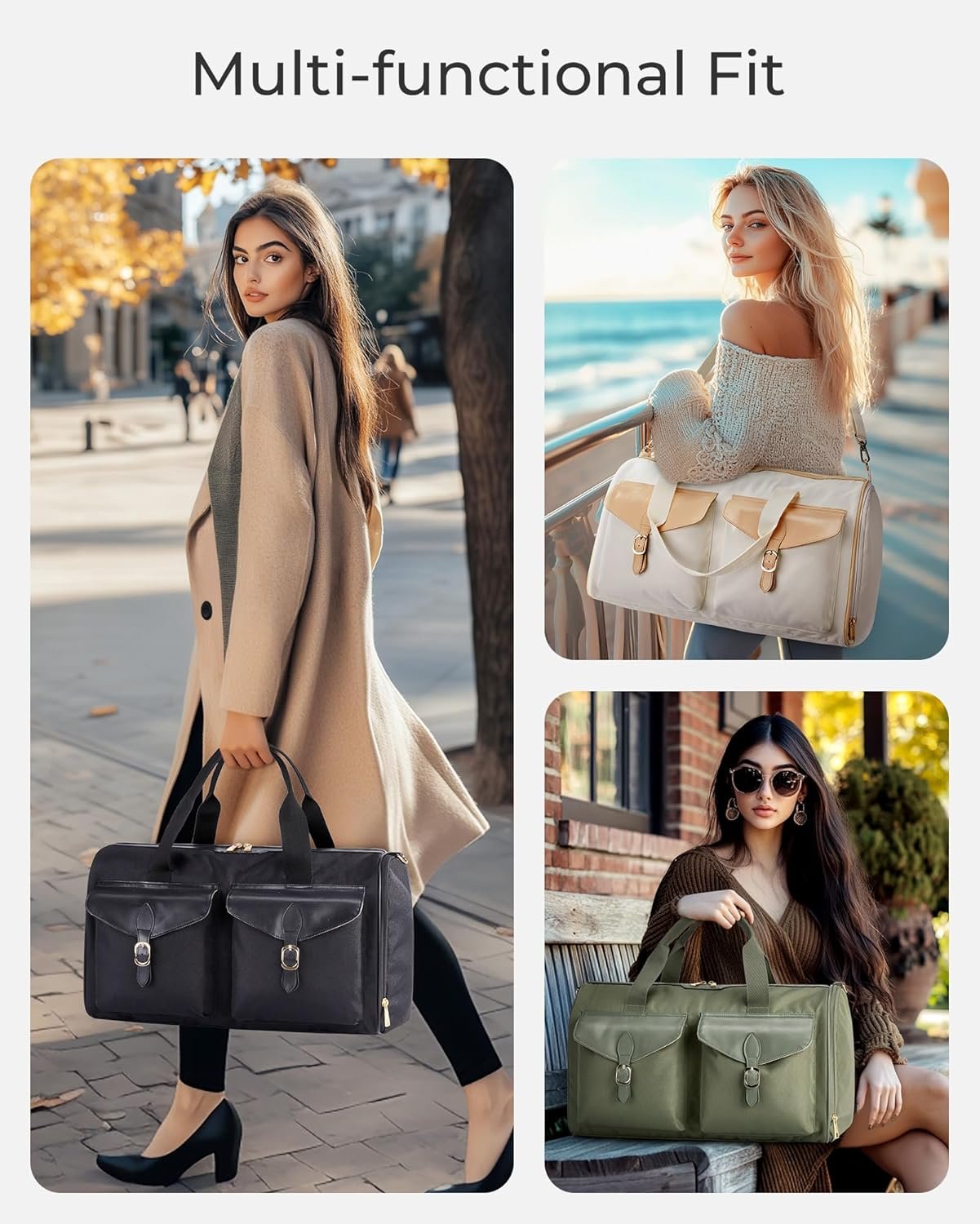 BAGSMART Duffel Bag for Women, Vintage Weekender Bags for Women, Overnight Gym Carry on Personal item for Travel, Beige - Image 2