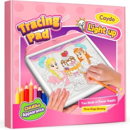 Caydo Light Up Tracing Pad 34Pcs Set, 3 Brightness Levels Eye Protection Light Box for Tracing, Drawing Writing Boards for Kids, Type-C & Battery Power Supply, Birthday Holiday Gifts for Girls Boys