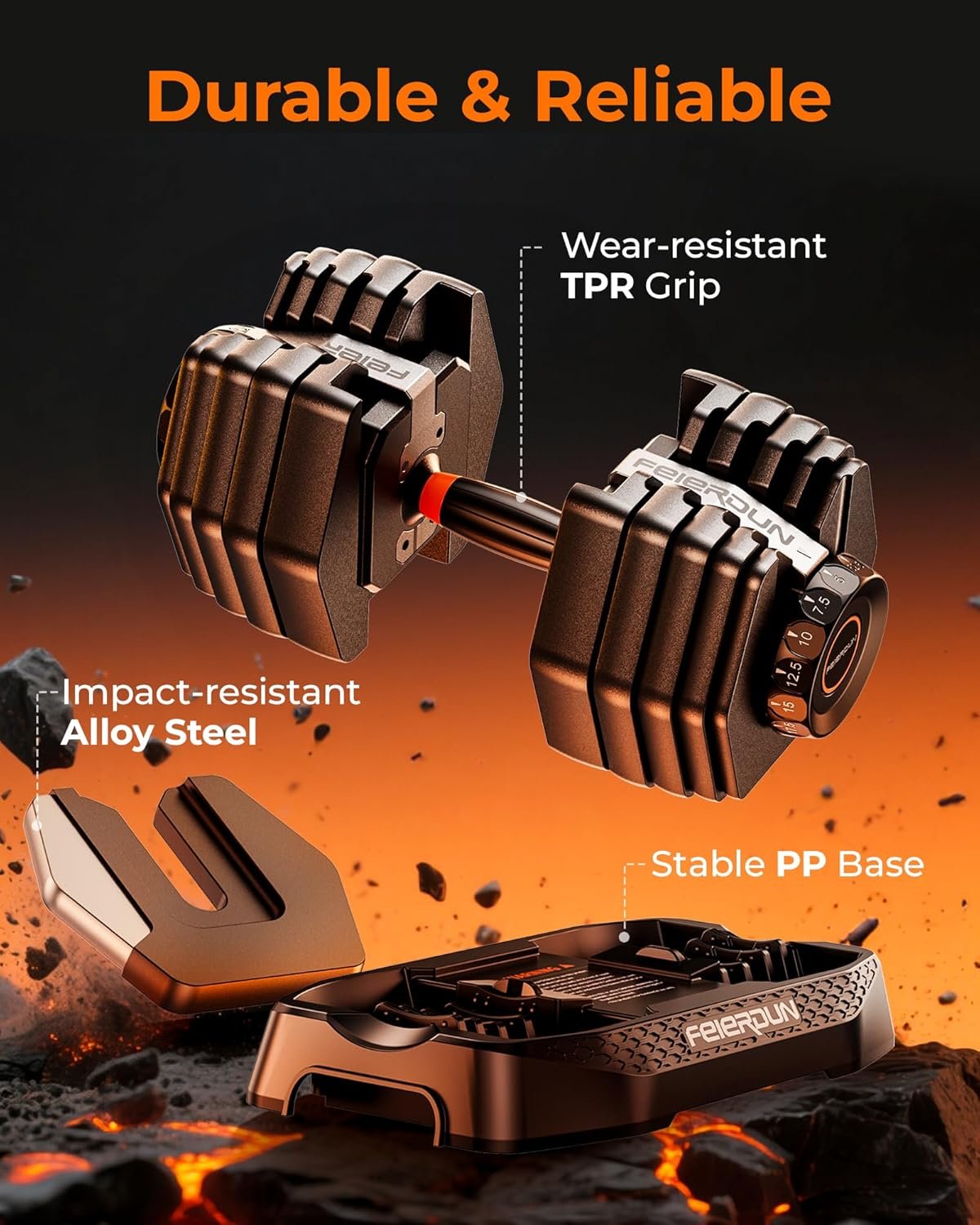 FEIERDUN 15-in-1 Adjustable Dumbbell Set, 105lb/52.5lb Weight Set Dumbbells with Storage Box, Quick Adjust Free Weight with Non-slip Handles Dumbbells for Home Gym Exercise Strength Training - Image 5