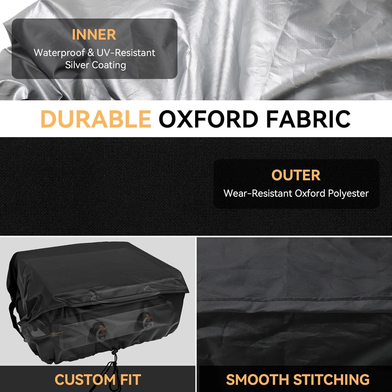 Griddle Cover for Blackstone 22in Tabletop Griddle with Hood & Captiva Designs 22 in Flat Top Grill - BBQ Gas Grill Cover Tabletop Griddle Cover for Outdoor Grill, Waterproof, Anti-UV, Black - Image 5