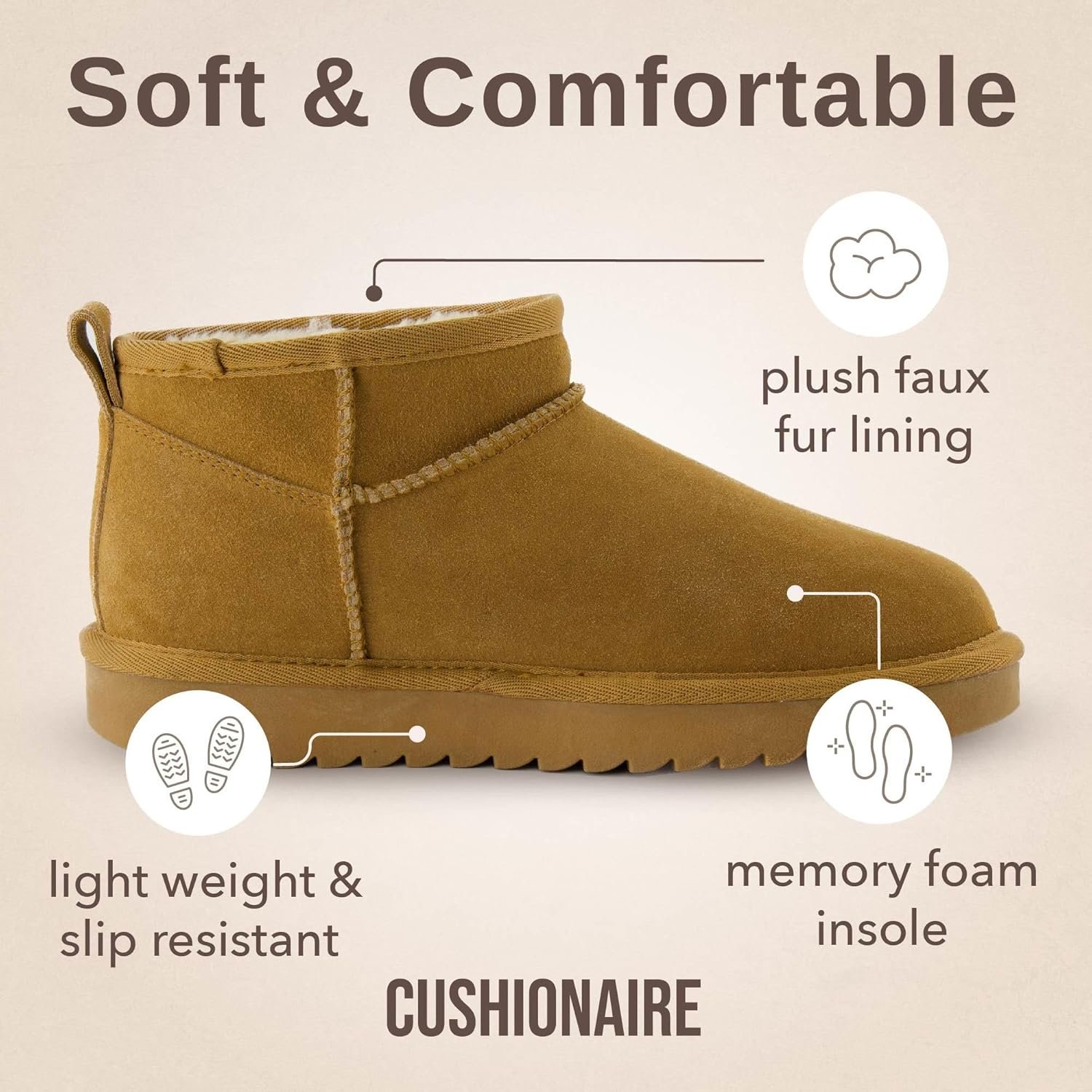 CUSHIONAIRE Hip-3 Genuine Suede Leather Ankle Boots for Women – Pull On Cozy Faux Fur Boots Womens Shoes with Comfortable Memory Foam - Image 5