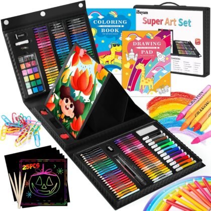 iBayam Art Kit, 251-Pack Art Supplies Drawing Kits, Arts and Crafts Gifts Box for Adult, Art Set Case with Trifold Easel, Scratch Paper, Sketch Pad, Coloring Book, Crayons, Pencils